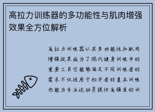 高拉力训练器的多功能性与肌肉增强效果全方位解析