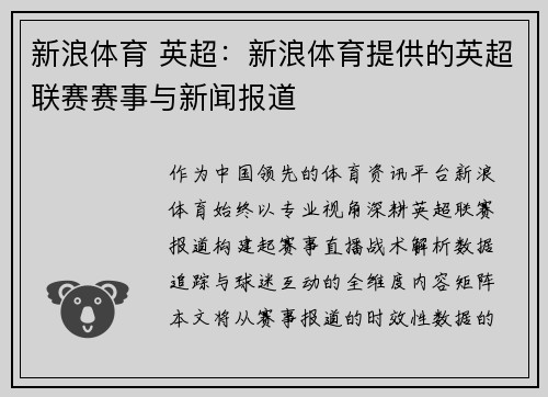 新浪体育 英超：新浪体育提供的英超联赛赛事与新闻报道